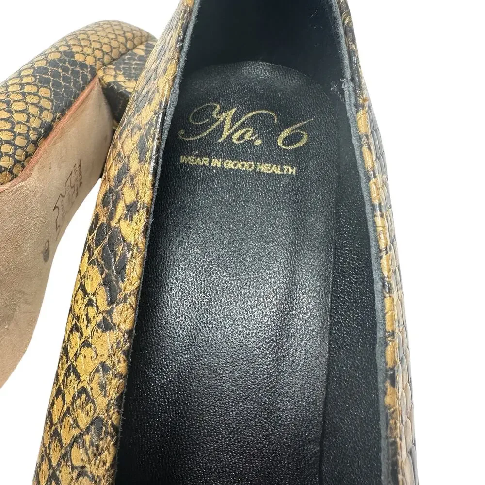 No. 6 Heels Pumps Shoes Snakeskin‎ Leather Square Toe Brown Tan Size US 6